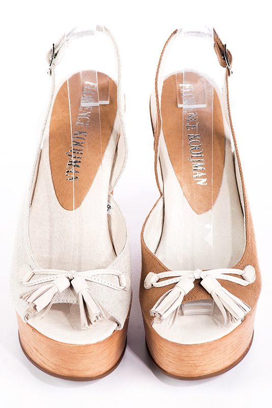Caramel brown and off white women's slingback sandals.. Top view - Florence KOOIJMAN